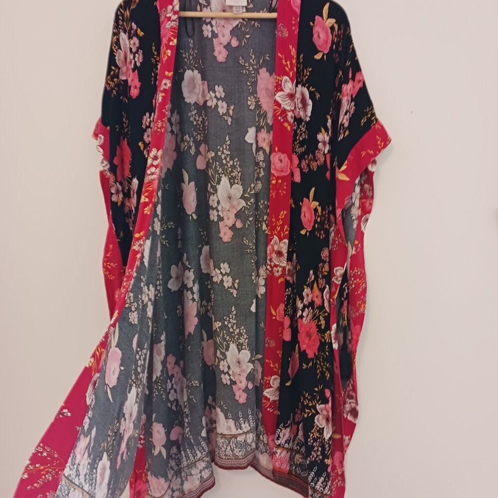 Knox Rose, Midi Bohemian Floral Open Front Kimono Size M/L, Boho, Cover Up, Wrap - Picture 15 of 16